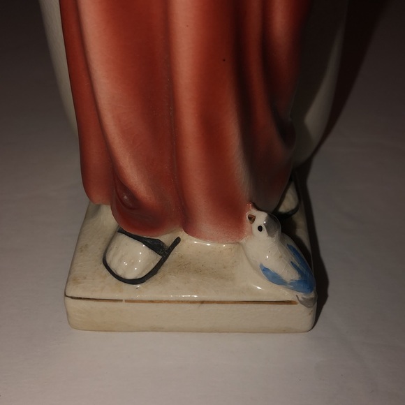 Vintage St. Francis of Assisi Glazed Porcelain Planter 8.5” Tall - Picture 6 of 12
